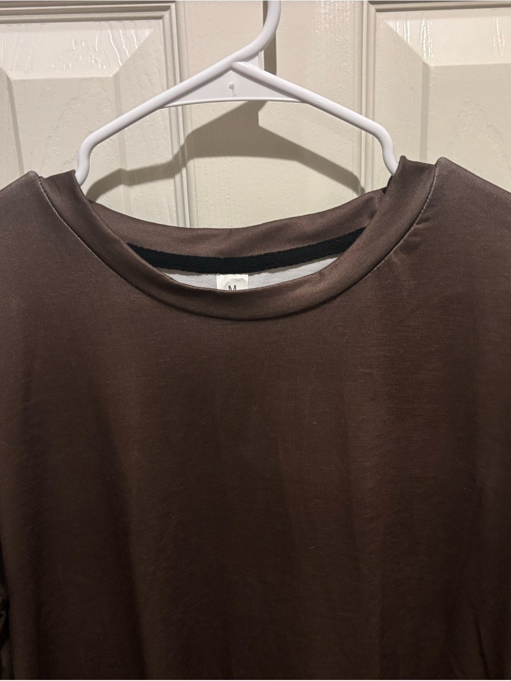 Woman’s Brown Crew Neck Shirt - Classic Long Sleeve with front pockets.